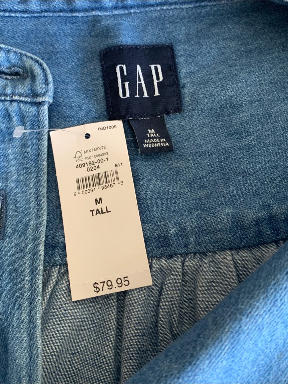 GAP Denim NWT Med. Tall Button-Front Dress in Blue w Pockets & Balloon Sleeves - Picture 6 of 6